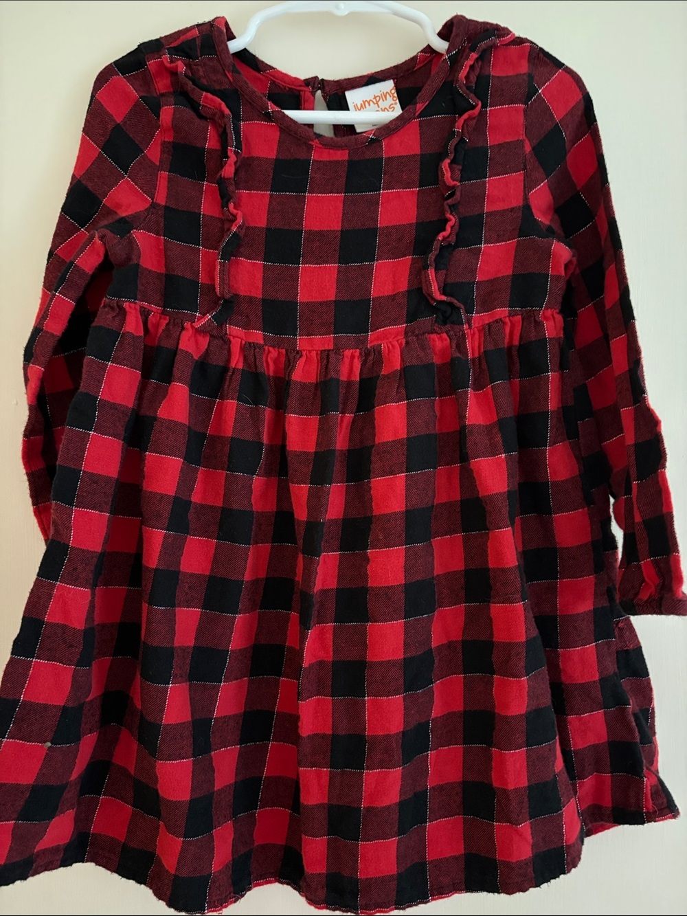 JUMPING BEANS Plaid Flannel Red & Black Long Sleeve Girls Dress Size 3T